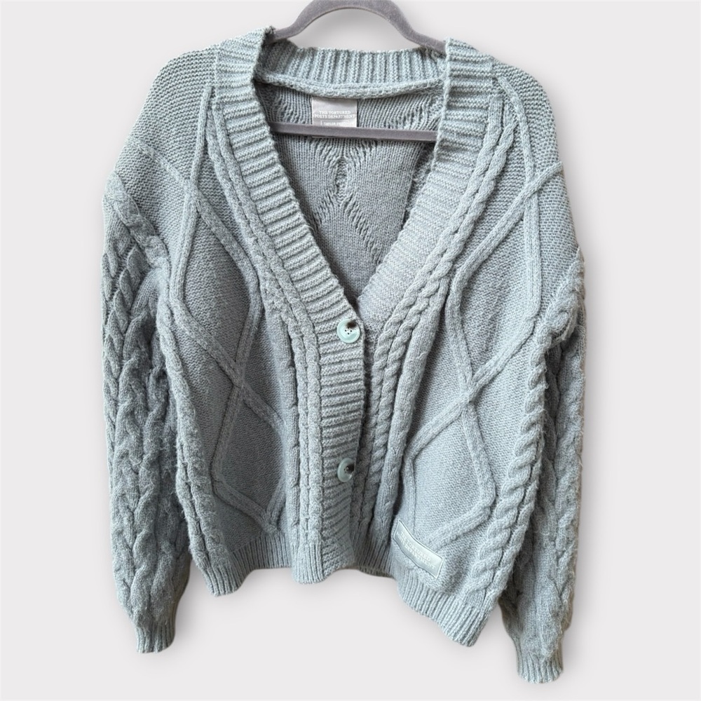 Taylor Swift The tortured poets department chunky cable knit gray vneck cardigan